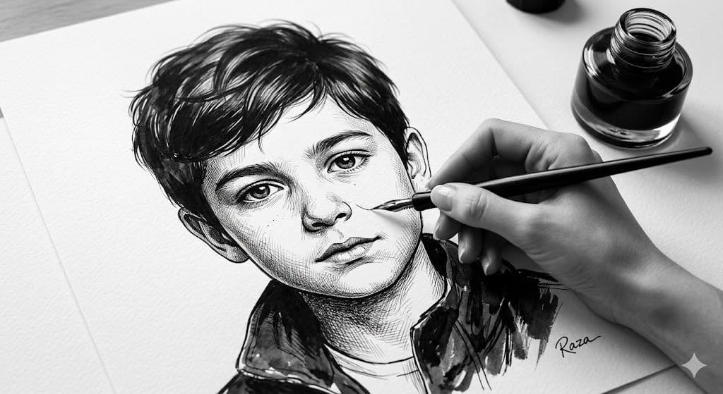 Hyper-Realistic Ink Portrait - DALL-E 3 Generated Art Prompt