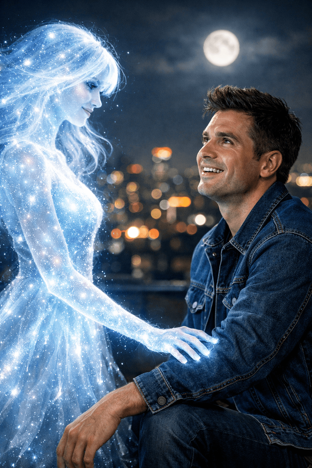 Celestial Encounter on Urban Rooftop - Midjourney Generated Art Prompt