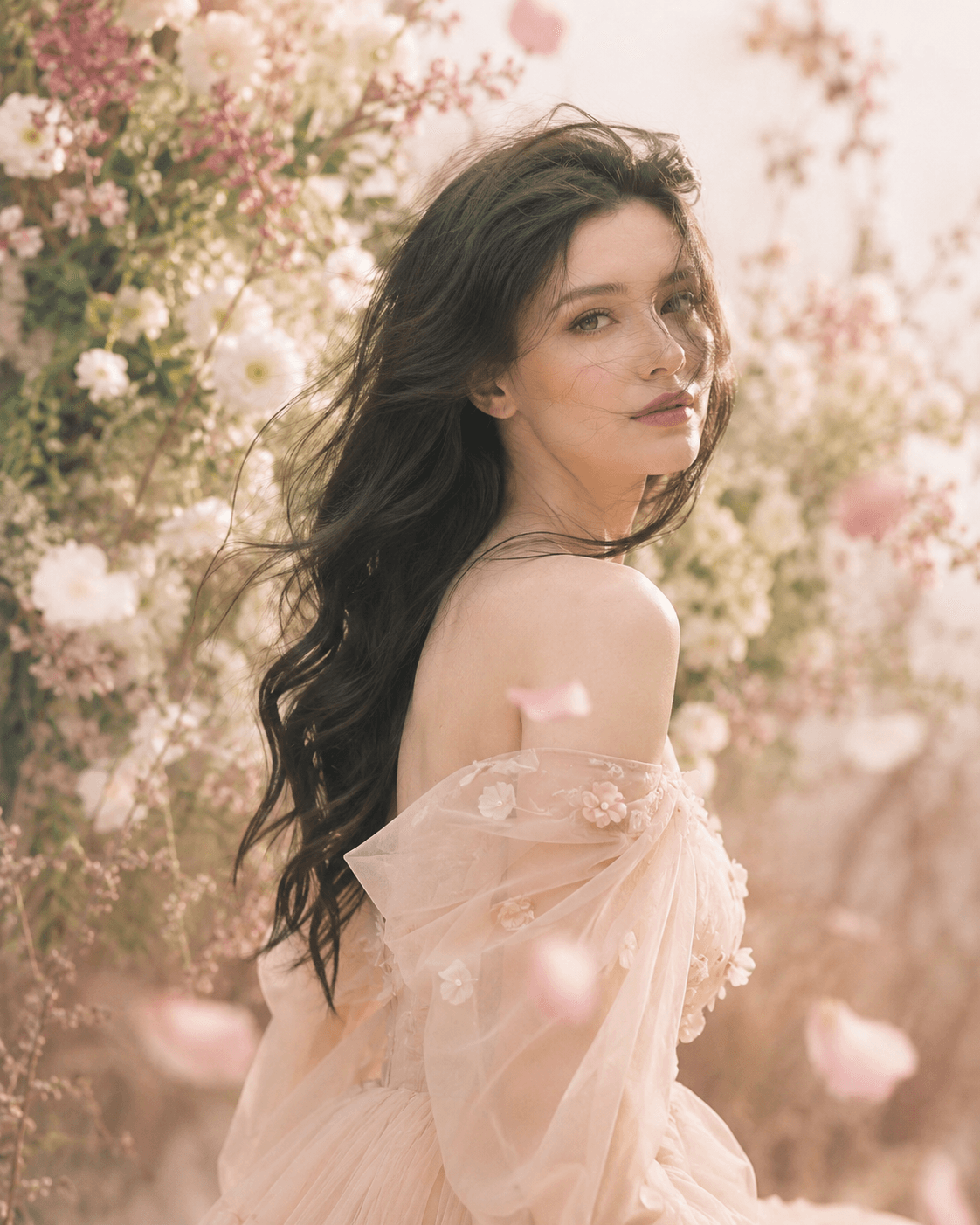 Midjourney Face Reference Prompt for Cinematic Floral Beauty Portrait
