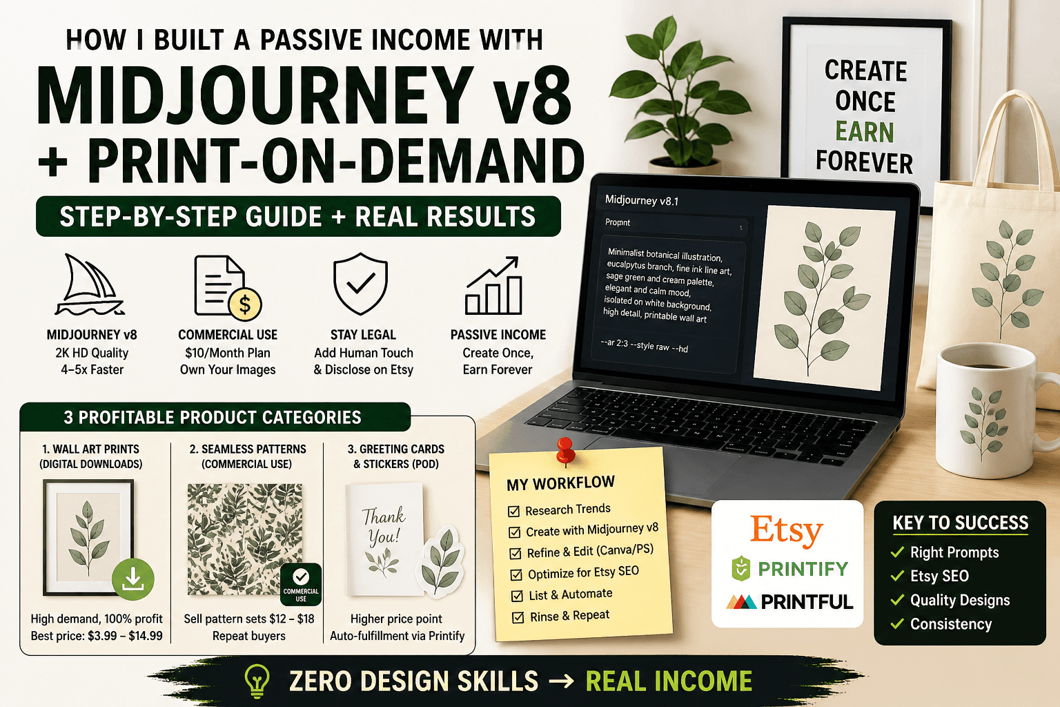 How I Built a Print-on-Demand Etsy Shop Using Midjourney v8 — Without Hiring a Designer