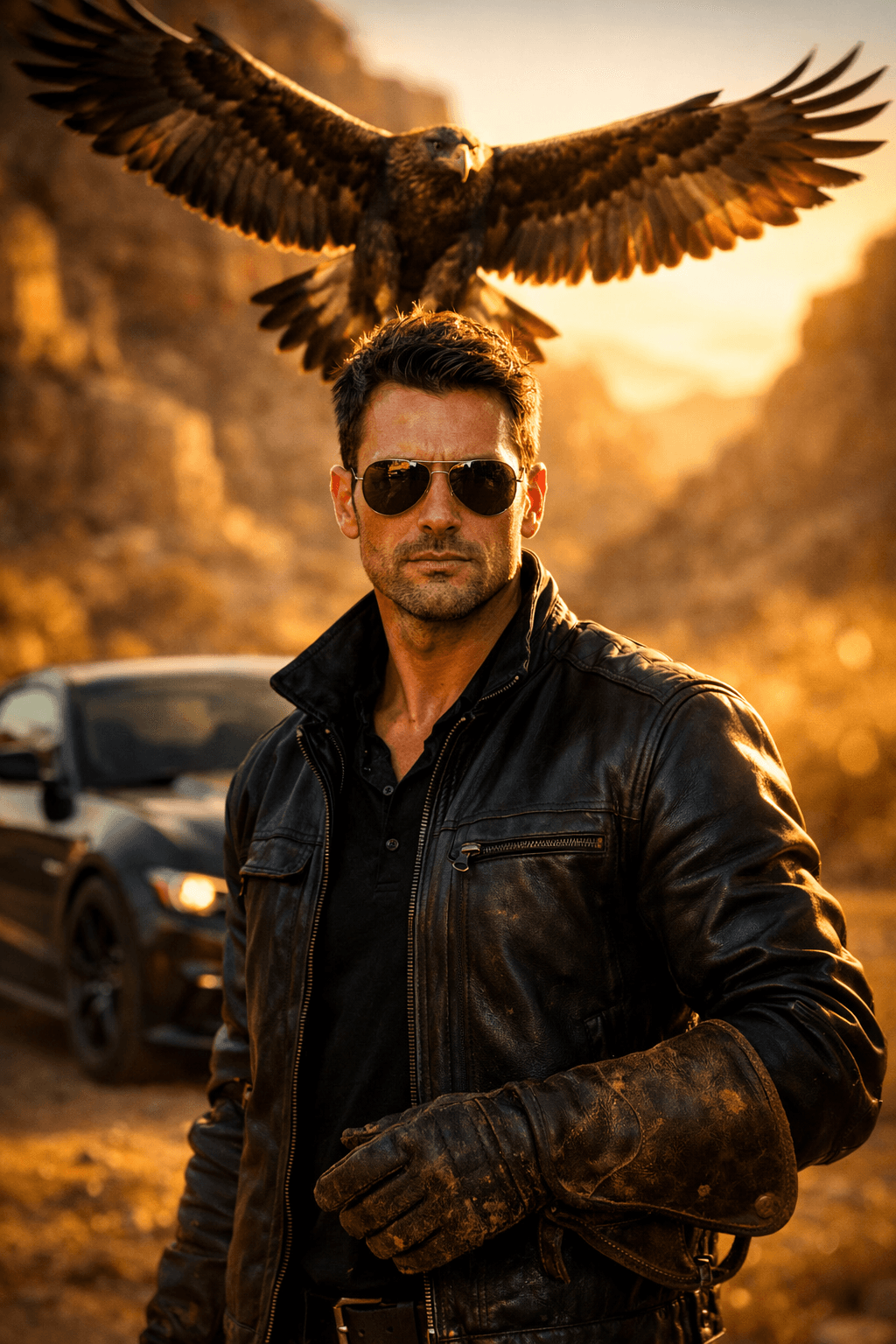 golden-eagle-falconry-desert-glow-portrait - Gemini Generated Art Prompt