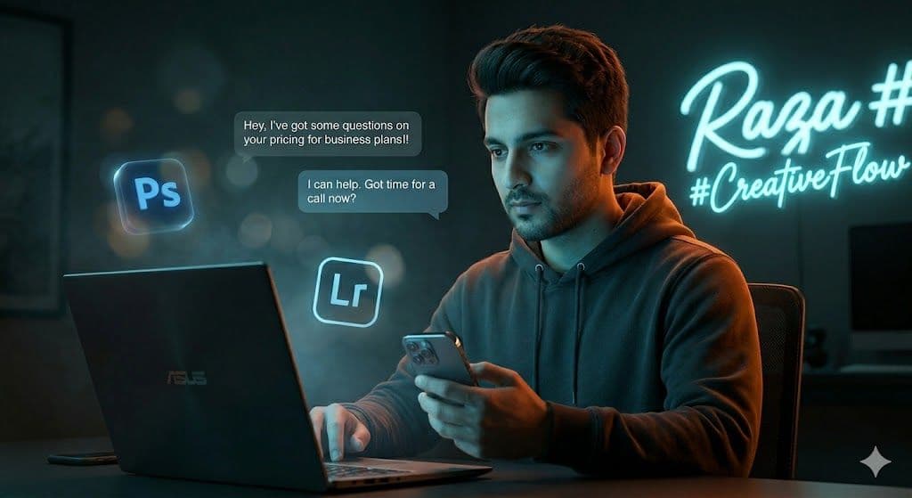 InstantID Prompt for Branded Creator Headshot with Cinematic Teal-Orange Grade and Floating UI Elements - Nano Banana Generated Art Prompt