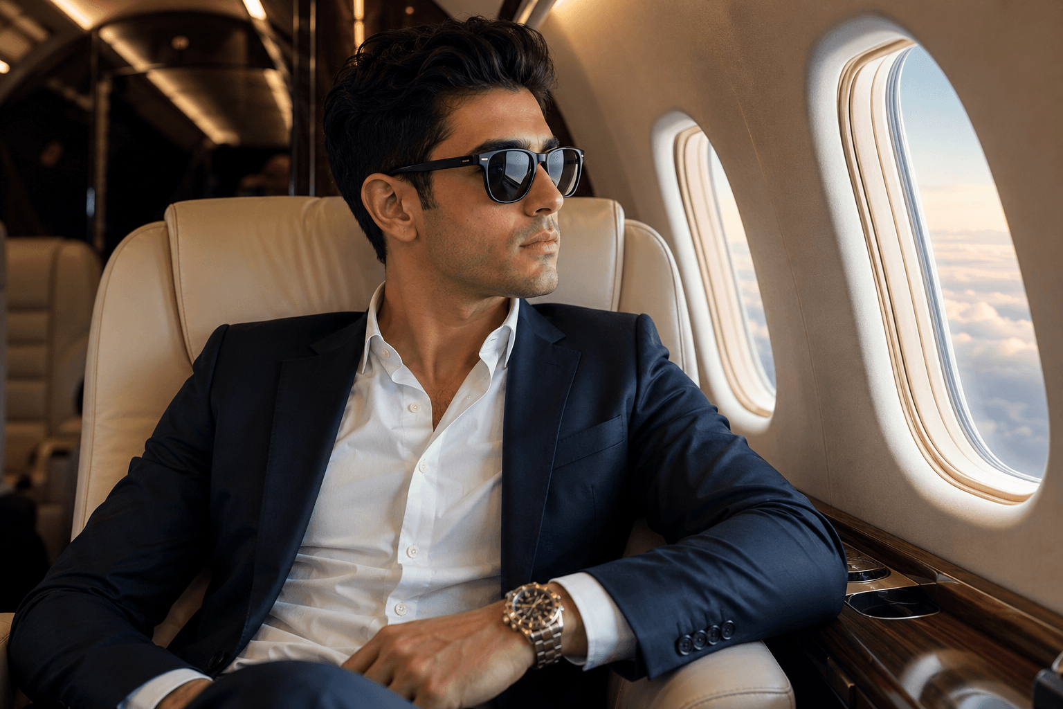 Midjourney Private Jet Portrait Prompt with Face Reference Matching - Midjourney Generated Art Prompt